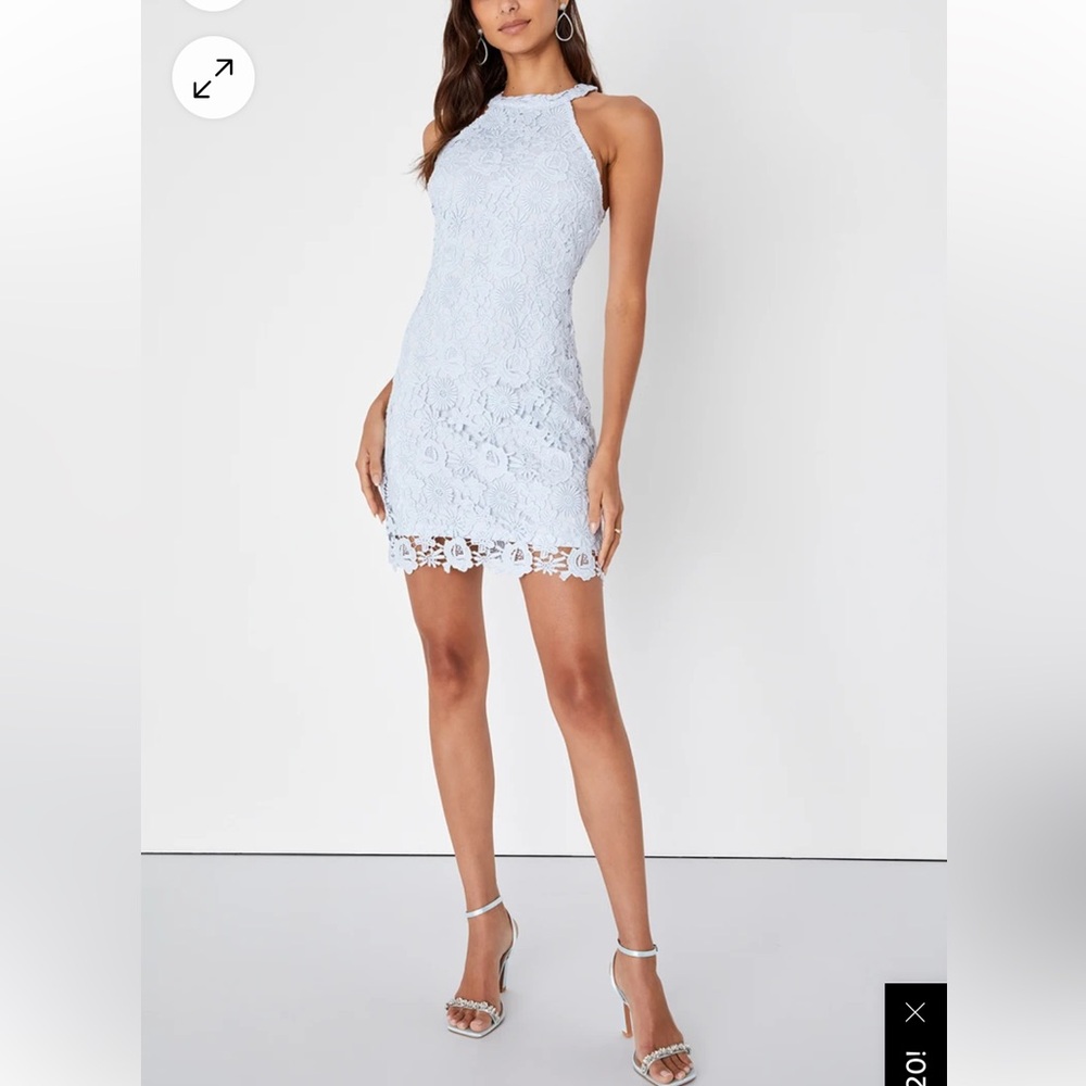 Lulus Love Poem Light Blue Lace Dress